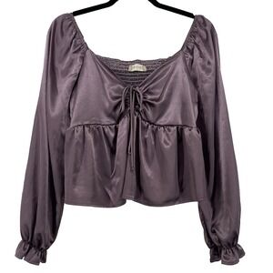Altar'd State Size S Babydoll Satin Y2K Top Smocked‎ Coquette Romantic Blouse
